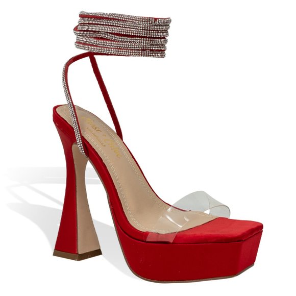 Women’s Chunky Block Platform Heeled Sandals with Rhinestone Straps - Picture 3 of 4